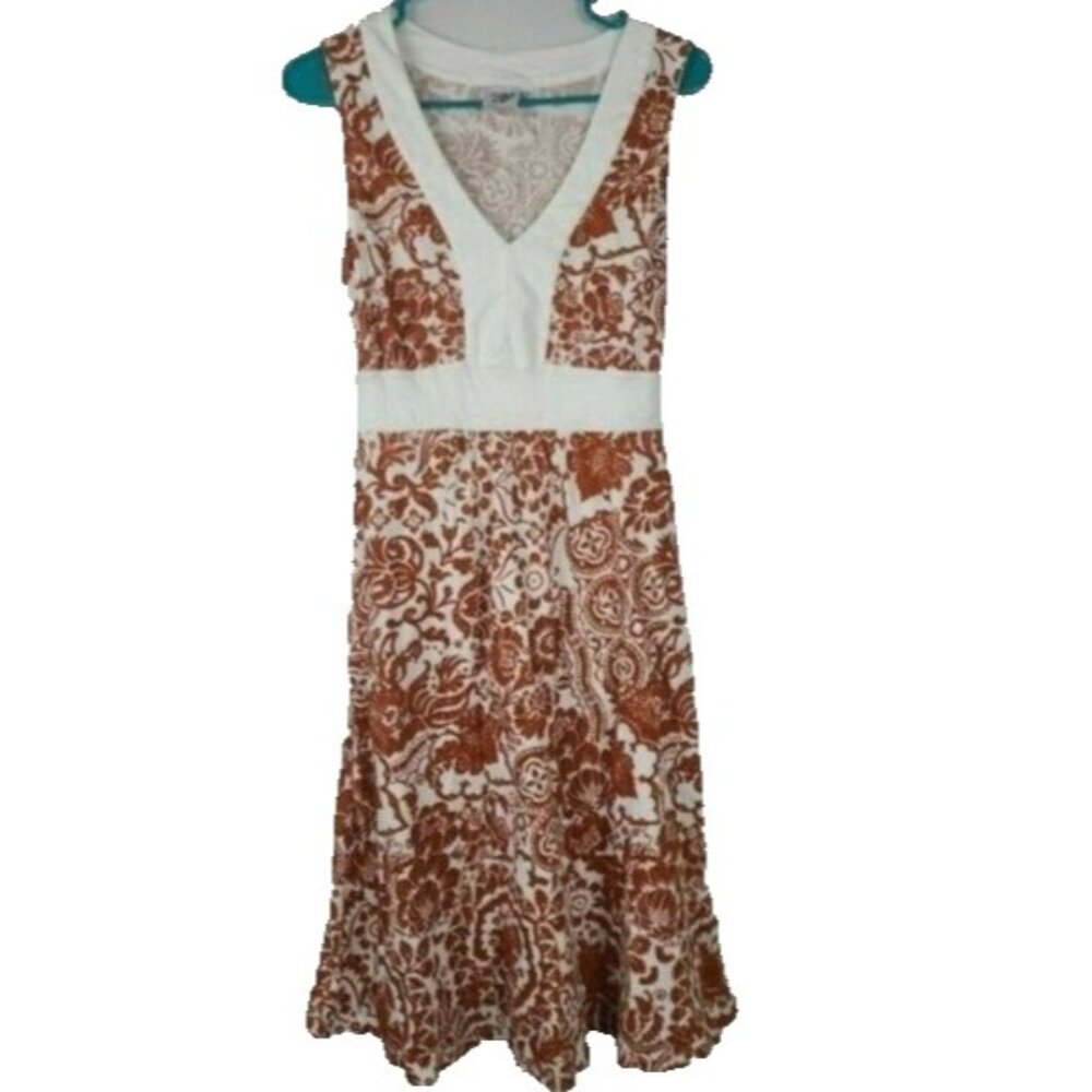 Prairie Cotton Womens Sleeveless‎ A Line Dress Medium Brown White BOHO Beach